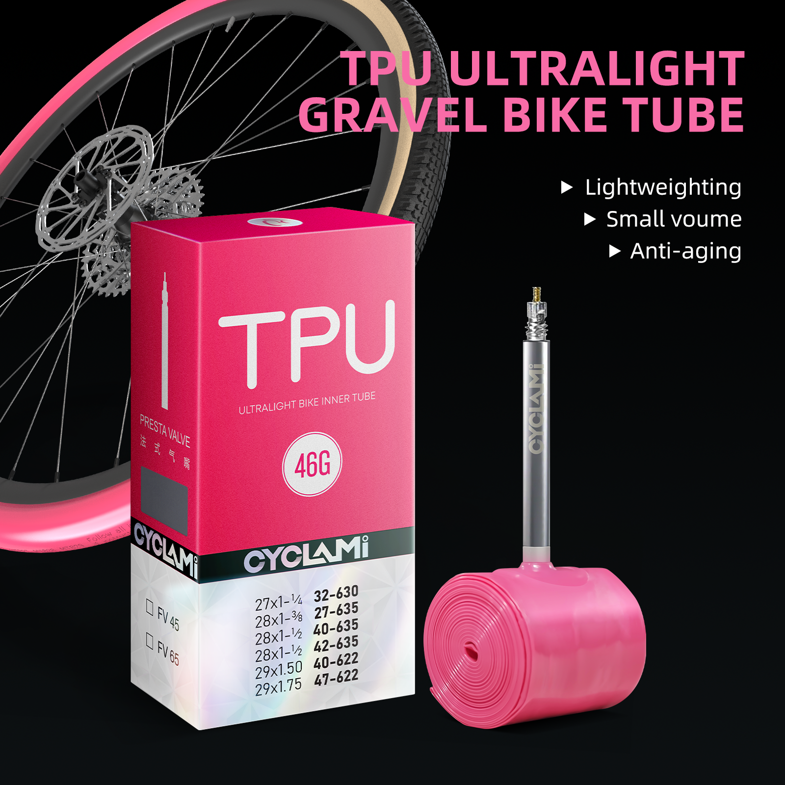 Inner Tube 700C - CYCLAMI Ultralight Bicycle Inner Tube 46g